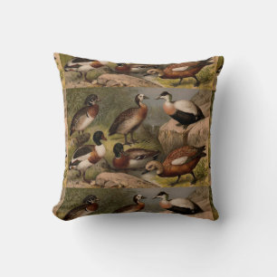 Colourful vintage painting of ducks throw pillow