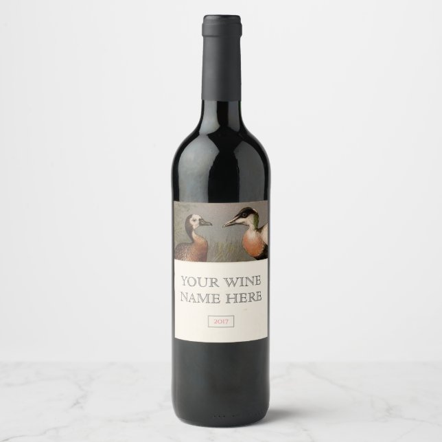 Colourful vintage painting of ducks wine label (Front)