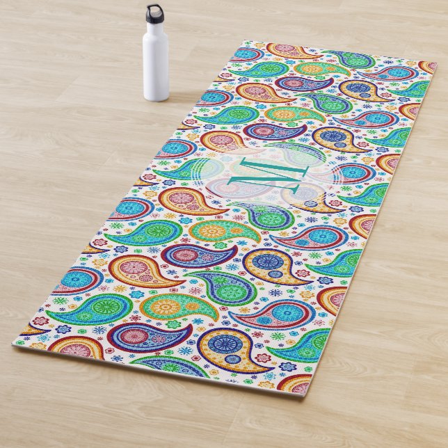 Colourful vintage paisley pattern yoga mat (In Situ)