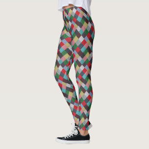 colourful  vintage patchwork fabric squares leggings