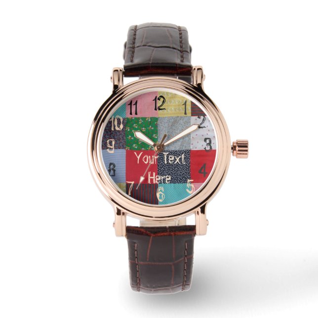 colourful vintage patchwork fabric squares watch (Front)