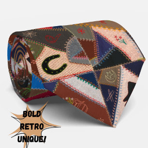 Colourful Vintage Patchwork Quilt Retro Pattern Tie