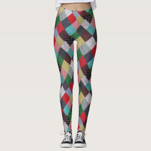colourful vintage patterned squares of patchwork leggings