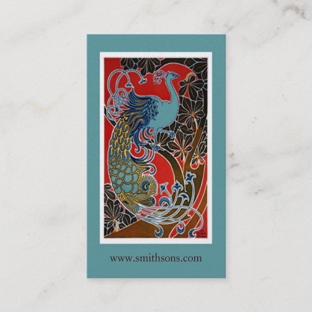 Colourful Vintage Peacock Business Card (Front)