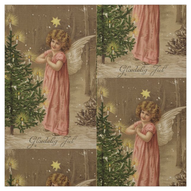 Colourful vintage pink Christmas angel textile Fabric (Swatch)