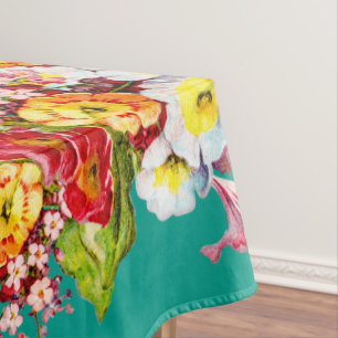   Colourful Vintage Primroses Floral Spring Patter Tablecloth