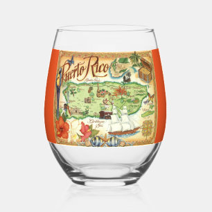 Colourful Vintage Puerto Rico Stemless Wine Glass
