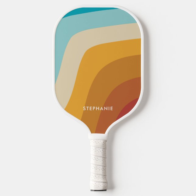 Colourful Vintage Rainbow Waves Personalized   Pickleball Paddle (Front)
