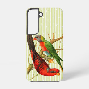 Colourful Vintage Red & Green Parrots Illustration Samsung Galaxy Case