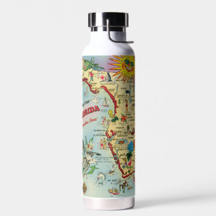 Colourful Vintage Retro Florida Map Water Bottle