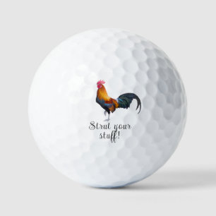 Colourful Vintage Rooster "Strut your stuff!" Golf Balls