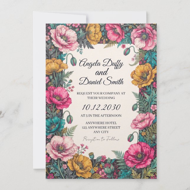 Colourful Vintage Rose Wedding Invitation (Front)