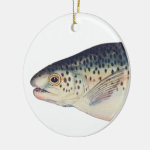 Colourful vintage salmon illustration ceramic ornament