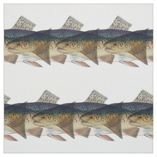 Colourful vintage salmon illustration fabric