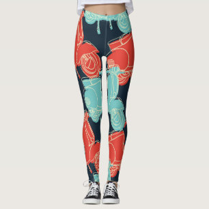 Colourful Vintage Scooter Illustration Leggings