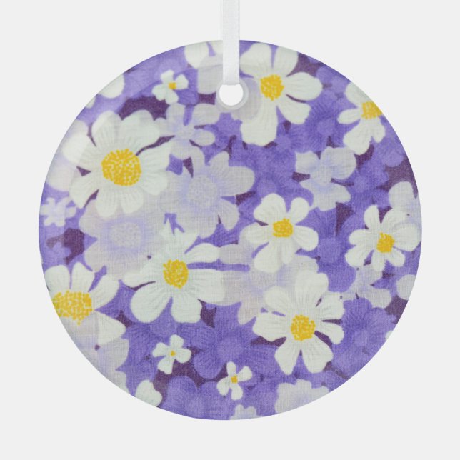 Colourful Vintage: Seamless Flower Pattern Glass Ornament (Front)