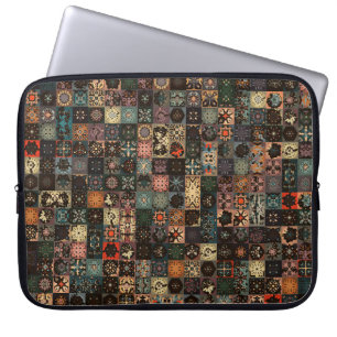 Colourful vintage seamless pattern with floral and laptop sleeve