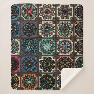 Colourful vintage seamless pattern with floral and sherpa blanket
