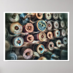 Colourful Vintage Spools of Thread Poster