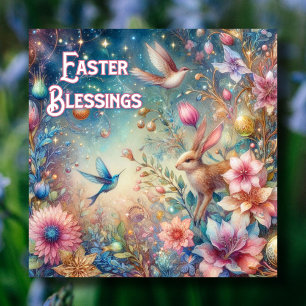 Colourful Vintage Spring Meadow Easter Blessings Holiday Card