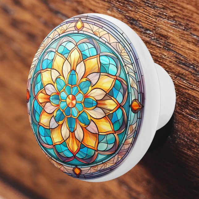 Colourful Vintage Stained Glass Pattern Ceramic Knob (Creator Uploaded)