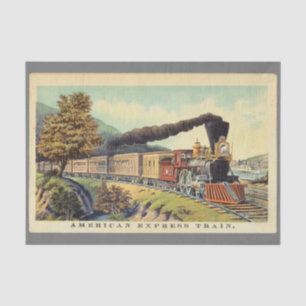 Colourful Vintage Steam Train Art, Decoupage Tissue Paper