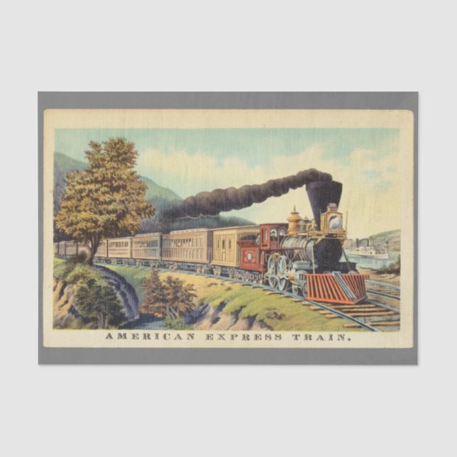 Colourful Vintage Steam Train Art, Decoupage Tissue Paper (Front)