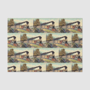Colourful Vintage Steam Train Art, Postcard Patter Tissue Paper