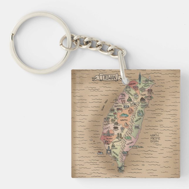 Colourful Vintage Taiwan Map Keychain (Front)