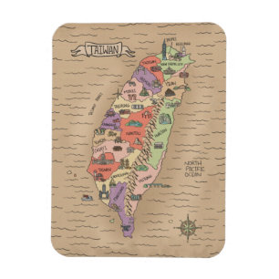 Colourful Vintage Taiwan Map Photo Magnet