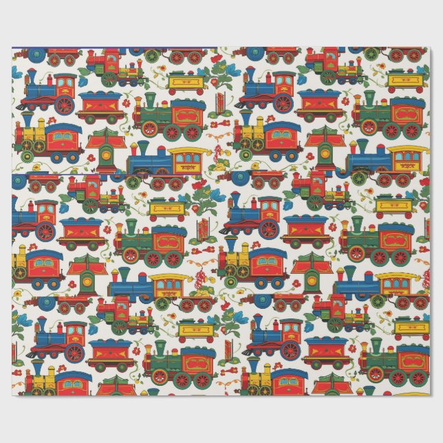 Colourful Vintage Trains Wrapping Paper (Flat)