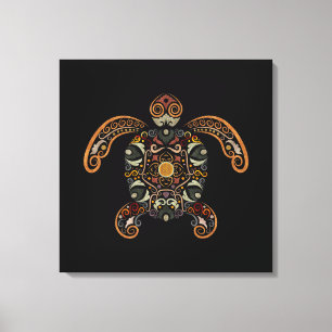 Colourful vintage turtle design canvas print