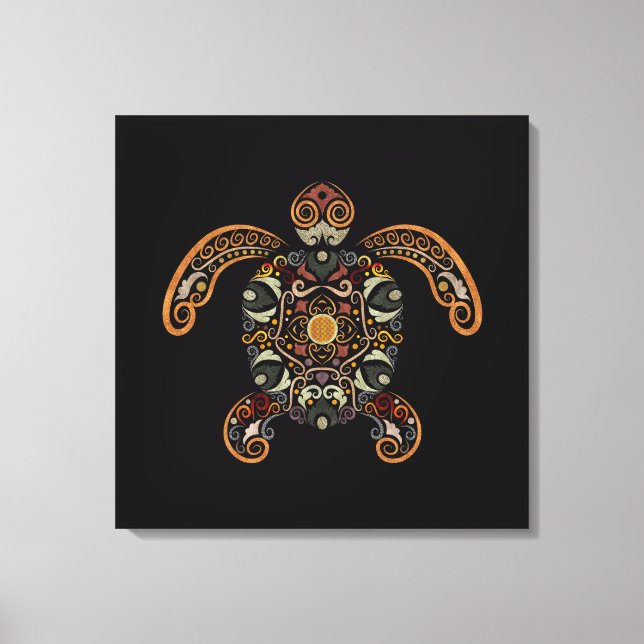 Colourful vintage turtle design canvas print (Front)
