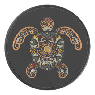 Colourful vintage turtle design gunmetal finish mo hockey puck