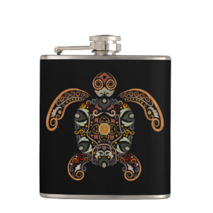 Colourful vintage turtle design hip flask