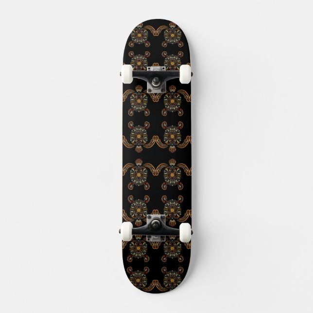 Colourful vintage turtle design skateboard (Front)