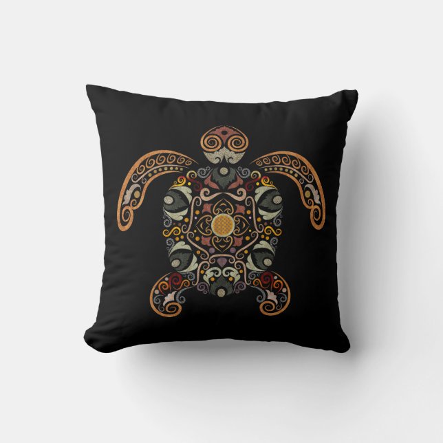 Colourful vintage turtle design throw pillow (Front)