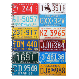 Colourful Vintage USA License Plates Notebook V1