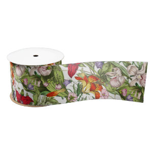 Colourful Vintage Watercolor Floral Pattern Satin Ribbon