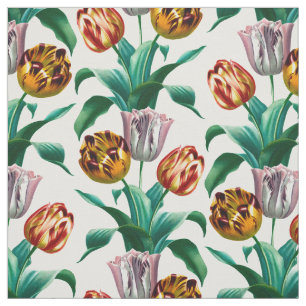 Colourful Vintage Watercolor Tulip Flowers Pattern Fabric