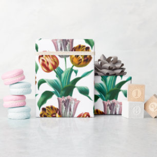 Colourful Vintage Watercolor Tulip Flowers Pattern Wrapping Paper