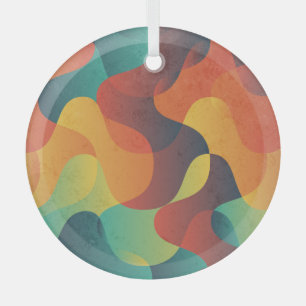 Colourful vintage wave abstract pattern glass ornament