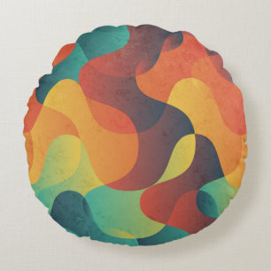 Colourful vintage wave abstract pattern round pillow