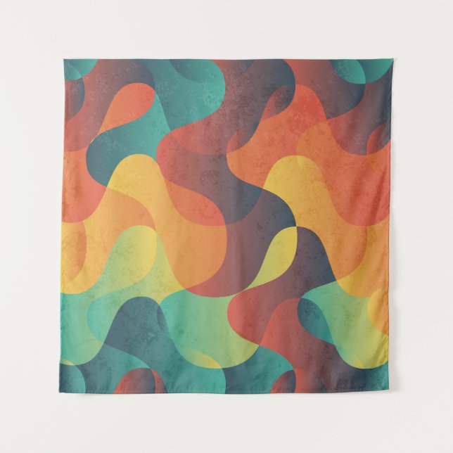 Colourful vintage wave abstract pattern tapestry (Front)
