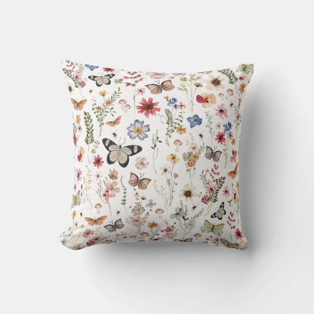 Colourful Vintage Wildflowers Butterflies Botanica Throw Pillow (Front)