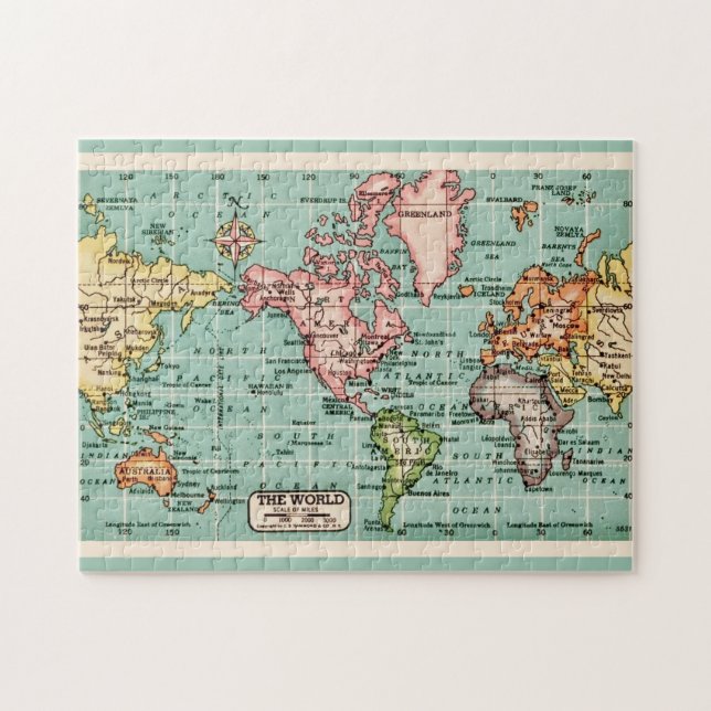 Colourful Vintage World Map Jigsaw Puzzle (Horizontal)