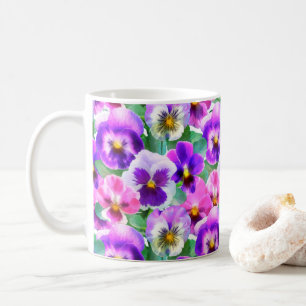 Colourful Violets Pansy Flower Pattern Coffee Mug