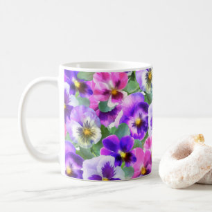 Colourful Violets Pansy Flower Pattern Coffee Mug