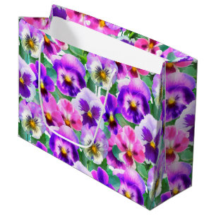 Colourful Violets Pansy Flower Pattern Large Gift Bag
