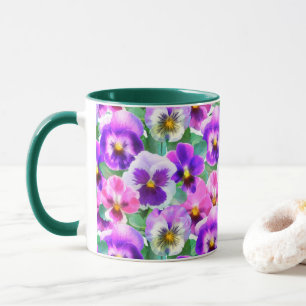 Colourful Violets Pansy Flower Pattern Mug